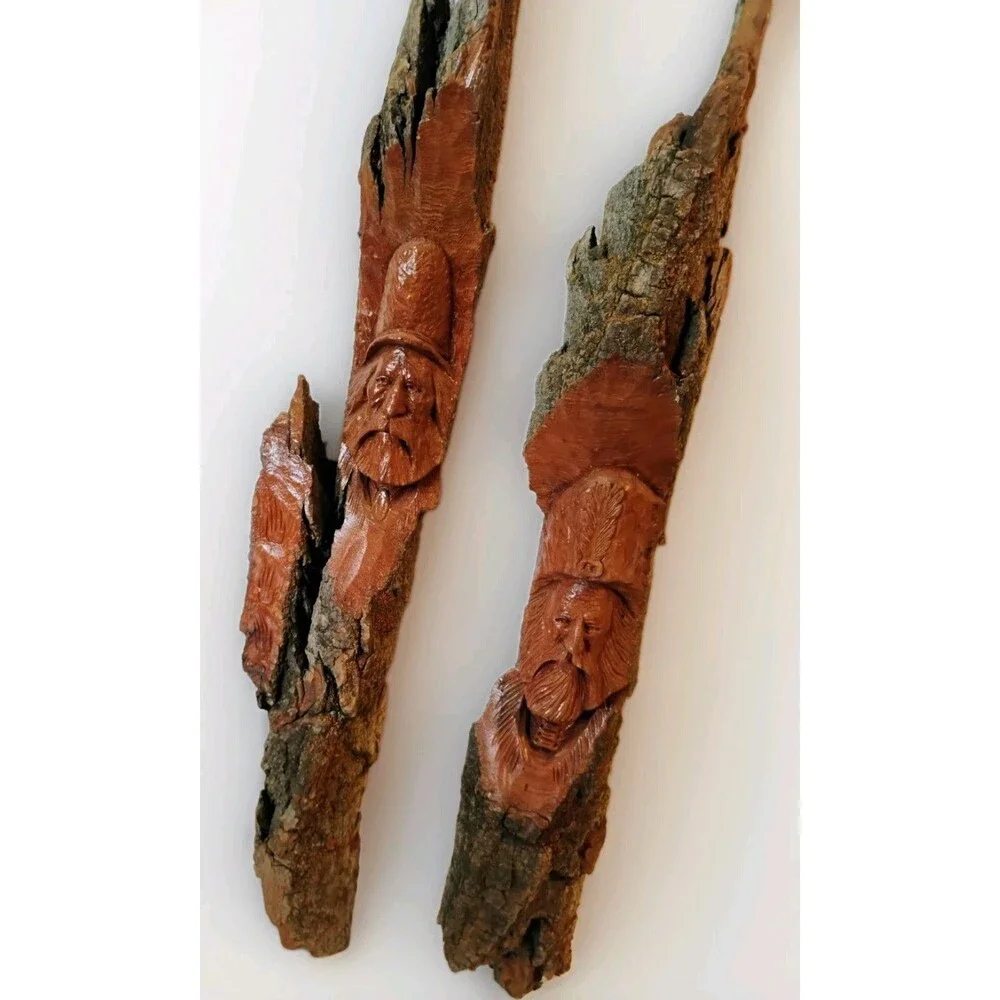 Vtg Edward Lewis 1998 Cottonwood Bark Wood Spirit Carvings Lot 2 Wall Art 22